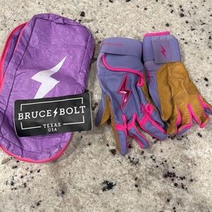 Bruce Bolt Purple and Pink Long Cuff Baseball Batting Gloves with Bag